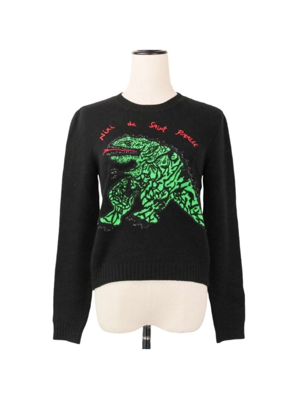 Dior Niki de Saint Phalle Cashmere Dragon Embroidery Cropped Knit Black 36